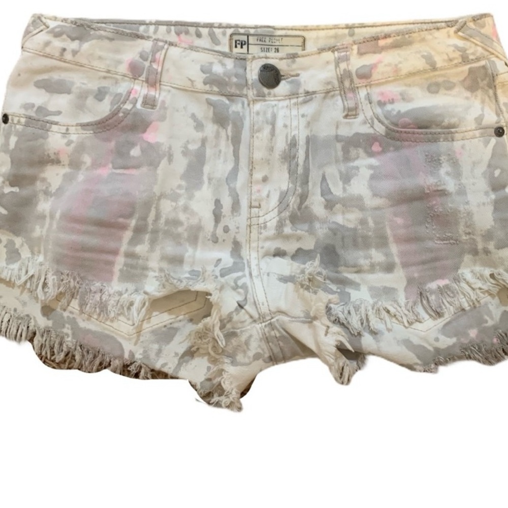 Free People Colorful Paint Splatter Raw Hem Denim Shorts